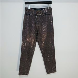 Topshop Women’s Belted Crystal Denim Pants